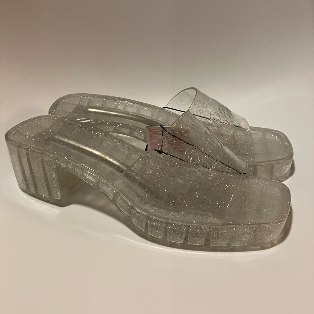 Forever 21 F21 x Barbie Clear silver Glitter Platform jelly Sandals 90s y2k 10